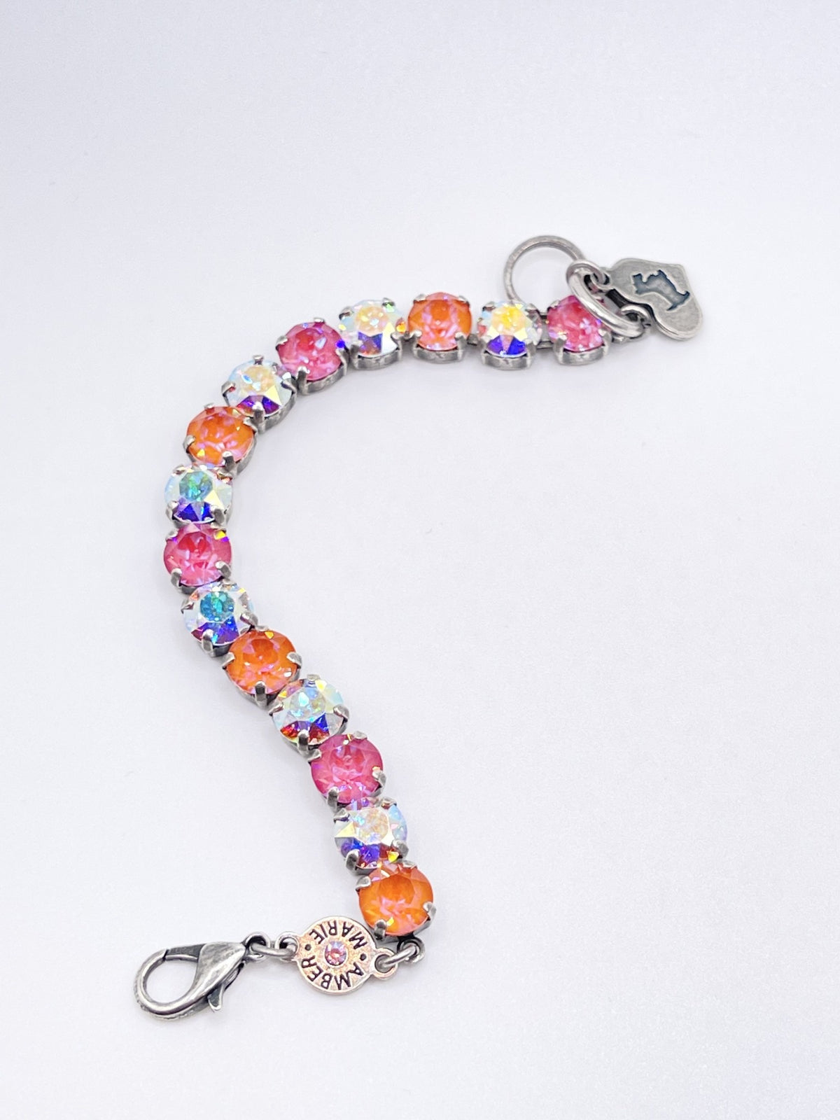Adjustable silver-tone bracelet featuring a Scotty dog heart charm with Tampa-inspired whimsical detailing.