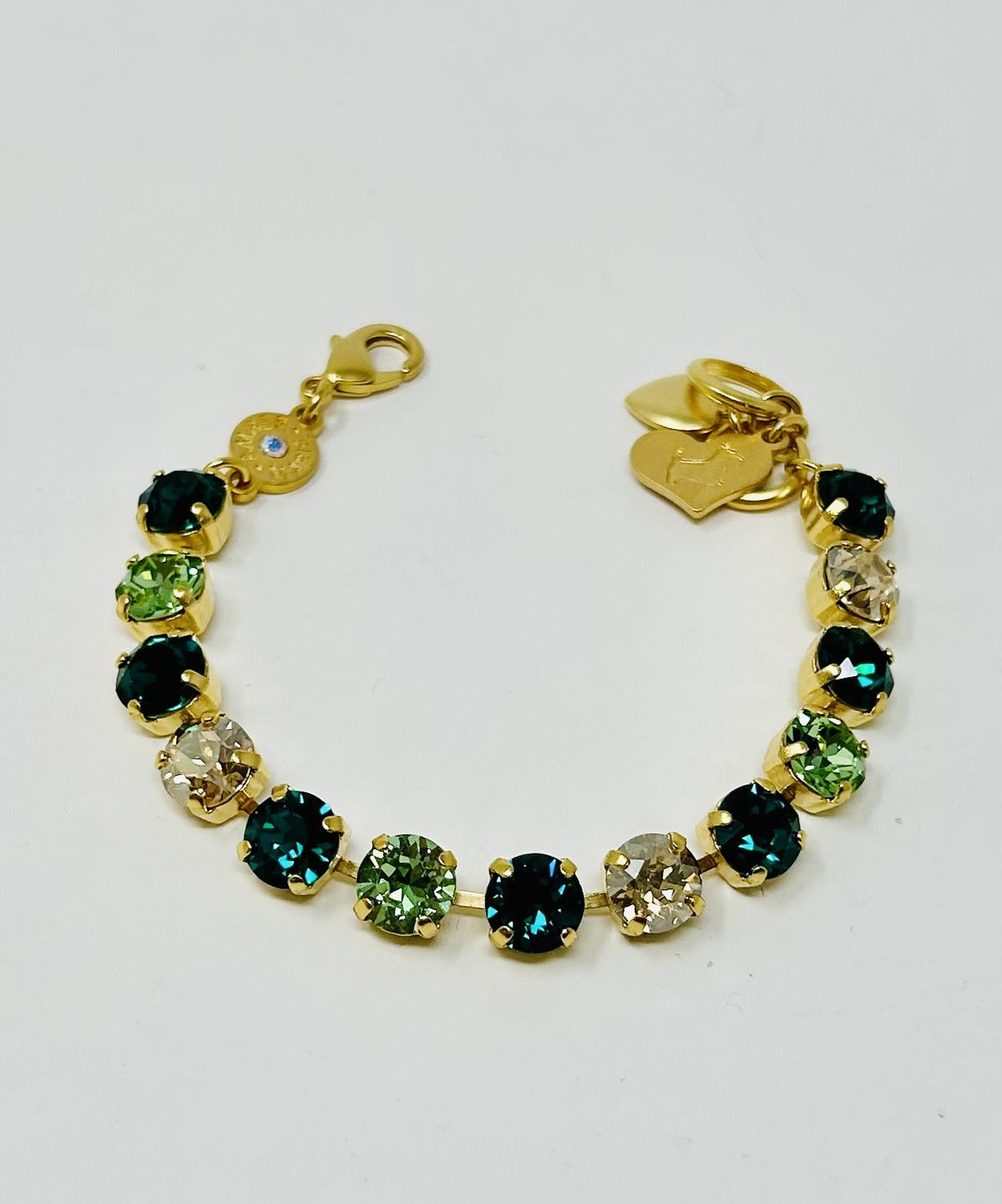 Green stone bracelet with amber tag and Scotty dog heart charm