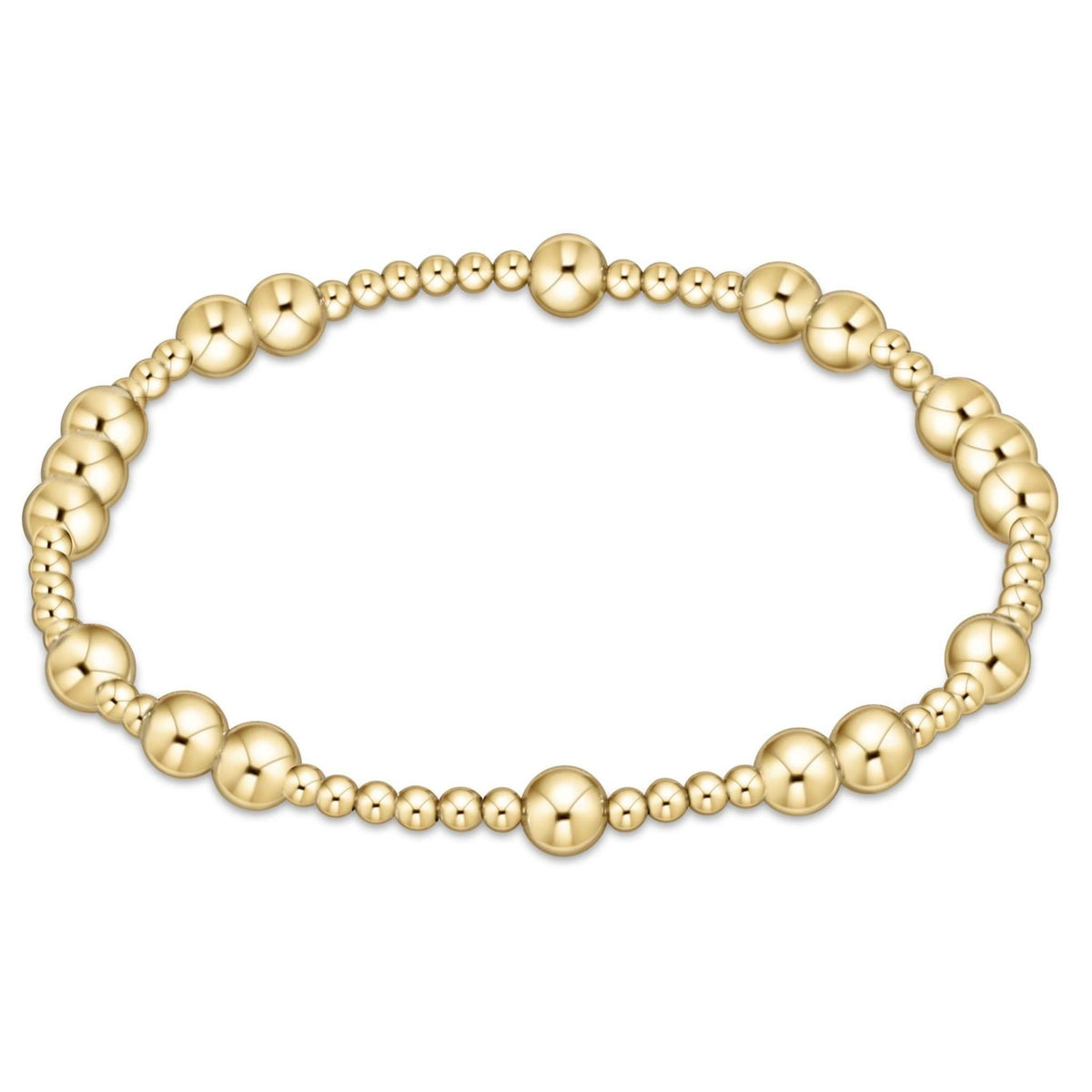 Gold-filled Hope Unwritten bracelet with mixed 2.5mm and 5mm beads on stretch elastic.