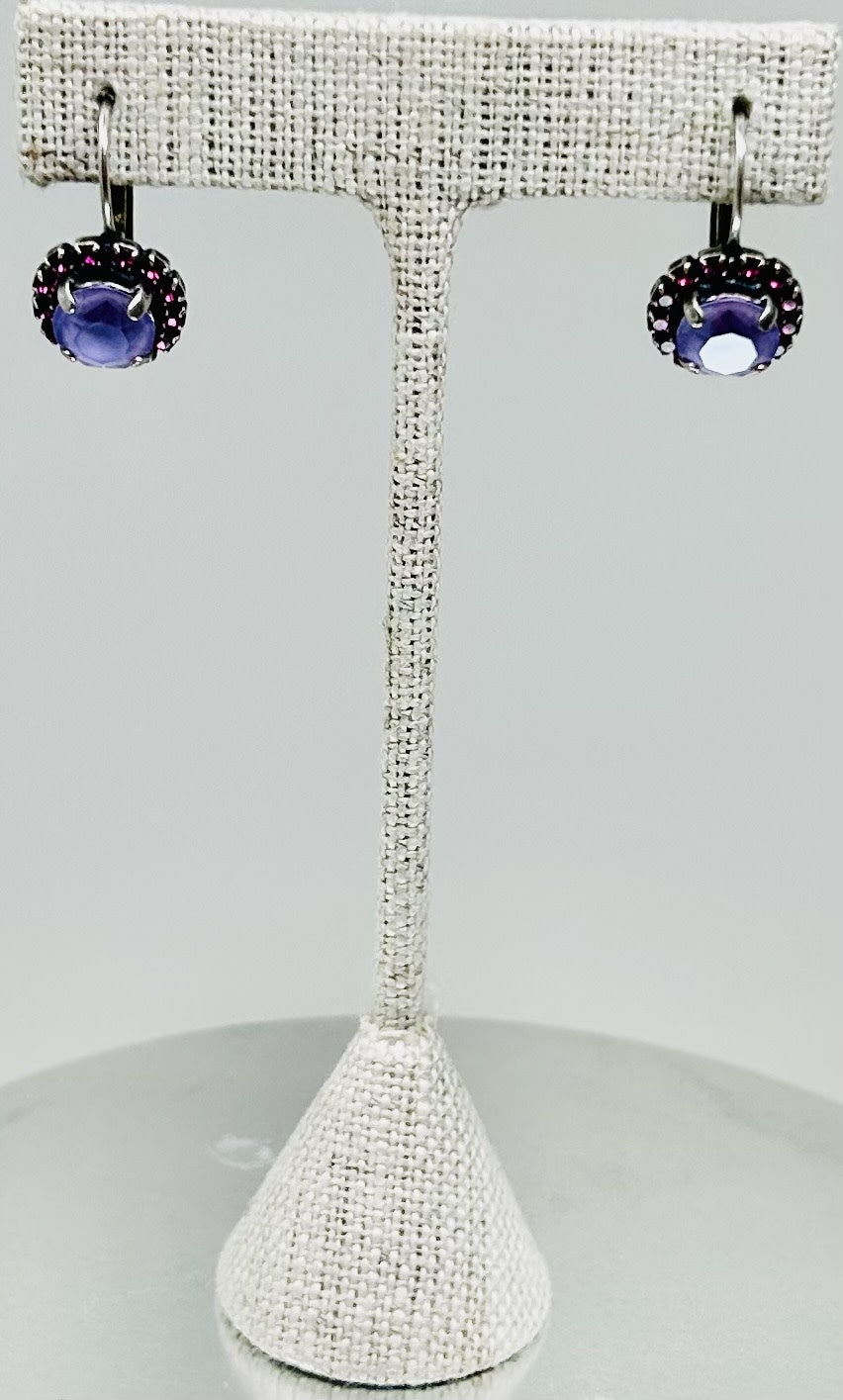 Silver Earrings Fuchsia  Stone Pave