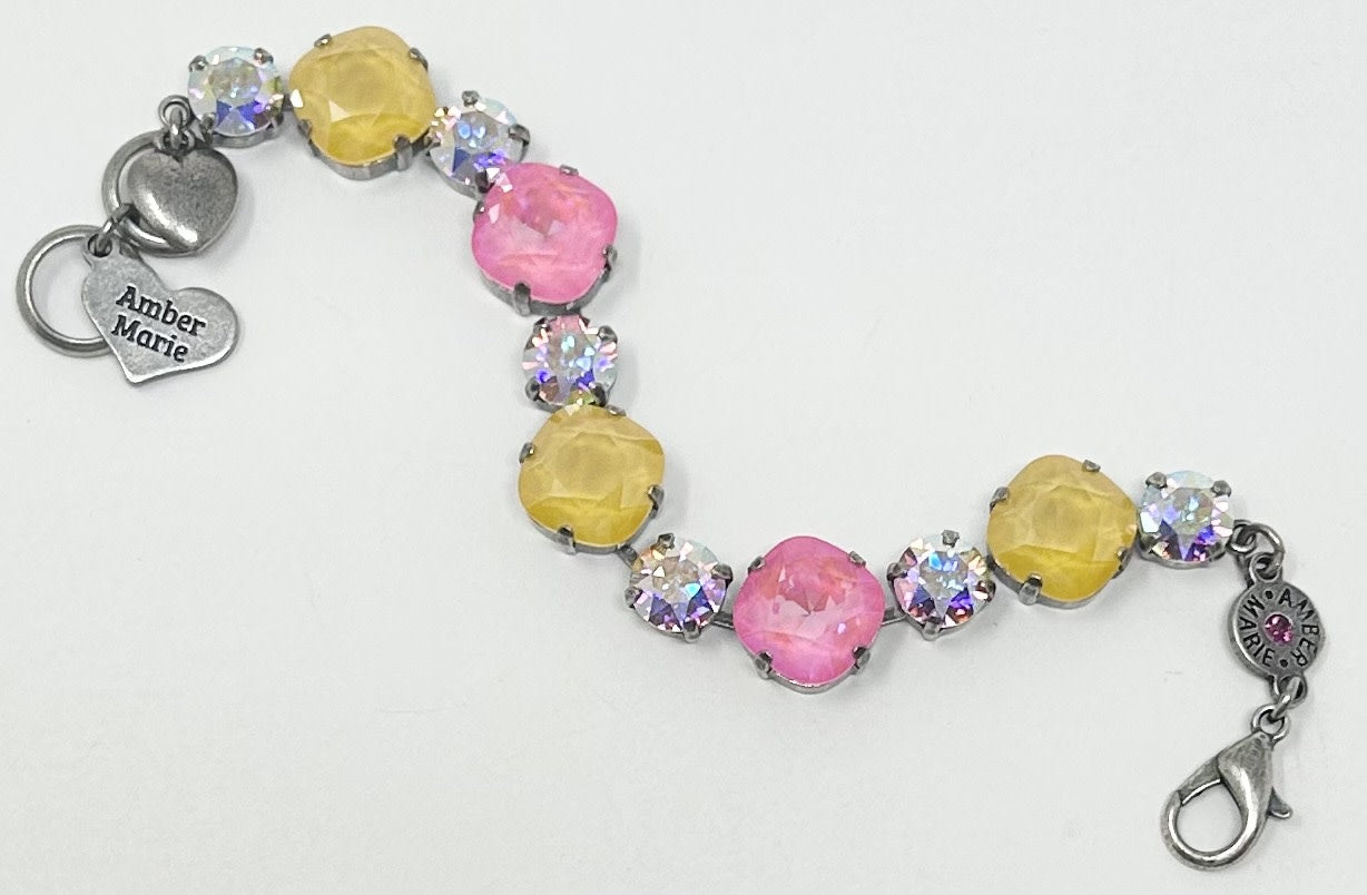 Adjustable Premier Bracelet in pink crystals with a Scotty dog heart charm