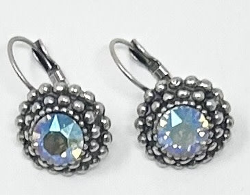 Classic single stone earring featuring a small round dot stud in gold-tone metal with a clear crystal center.