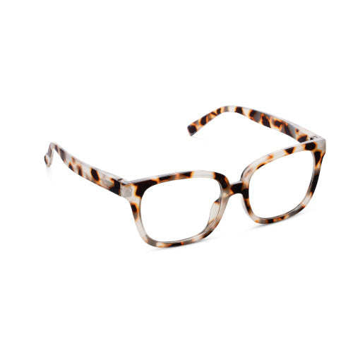 Square Impromptu eyeglasses in Chai Tortoise polycarbonate frames with blue light filtering lenses.