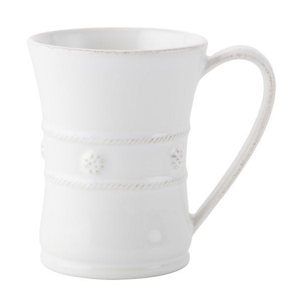 Whitewash ceramic mug with Berry & Thread textured details and a curved handle.