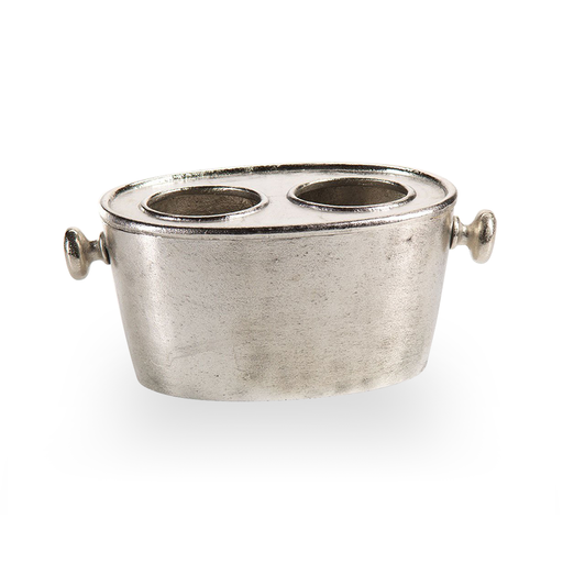 Raw aluminum two-bottle wine holder with a rectangular open-frame design