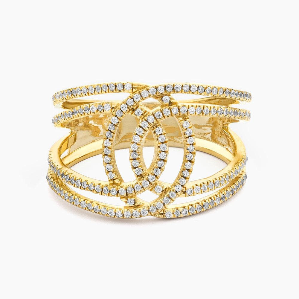 Front view of the In The Loop statement ring in gold-plated sterling silver with a diamond loop design.
