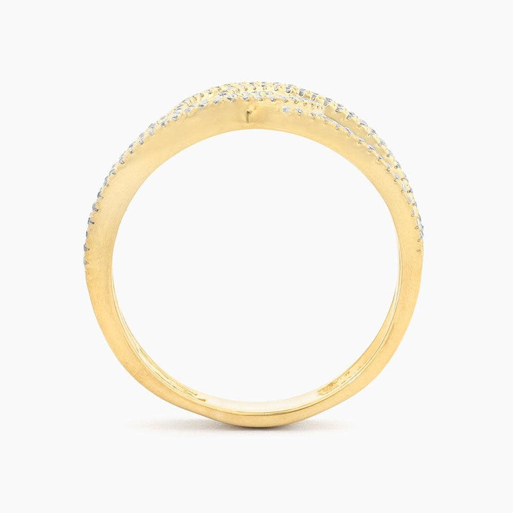 Gold-plated sterling silver statement ring with a diamond-encrusted loop silhouette.