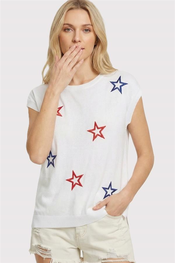 Andrea Star Embroidered Crew Neck Sweater