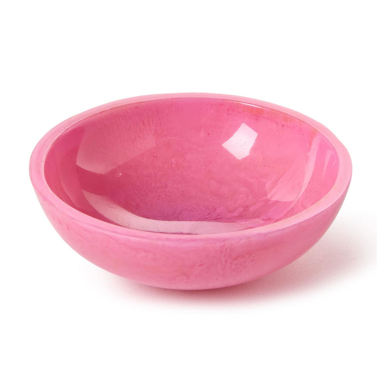 Pink Color Pop Round Tidbit Bowl made of marbled resin.