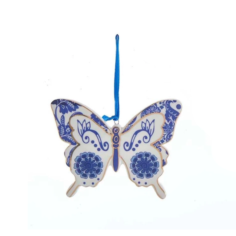 Indigo Blue Butterfly Ornament, S Pattern Flower