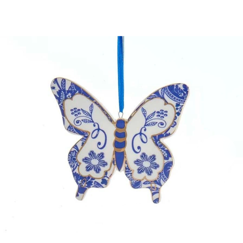 Indigo Blue Butterfly Ornament, Spiral Flower