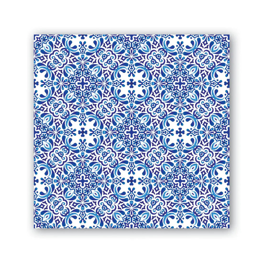 Indigo Seas cocktail napkin featuring a deep blue ocean wave pattern on white triple-ply paper.