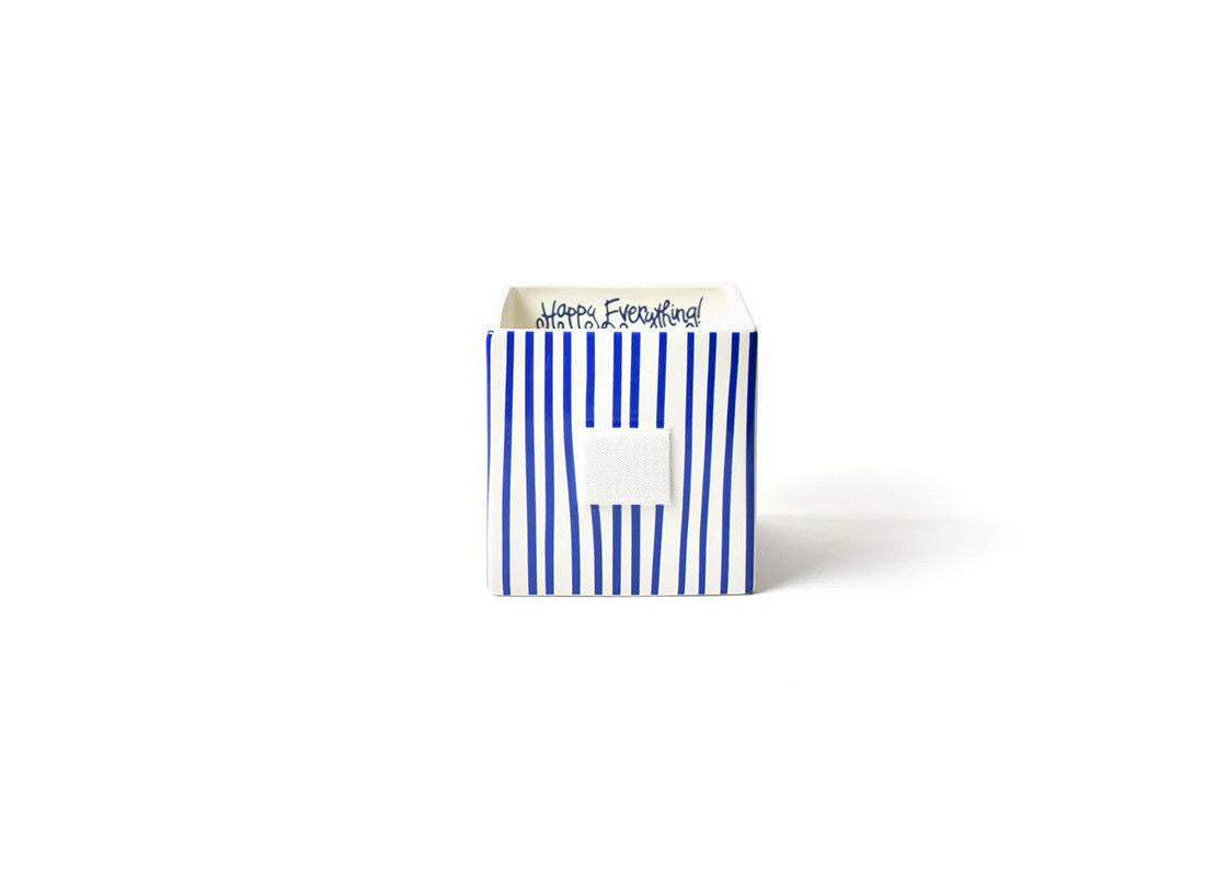 Indigo ceramic nesting cube with skinny stripe pattern in medium size