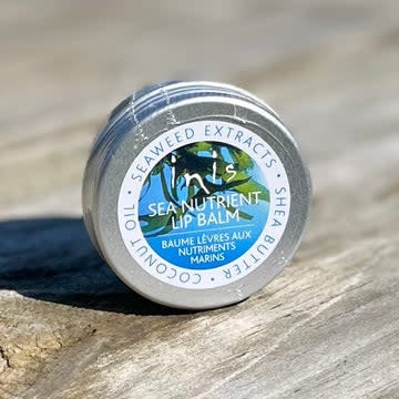 Inis Sea Nutrient Lip Balm in a white tube with blue cap
