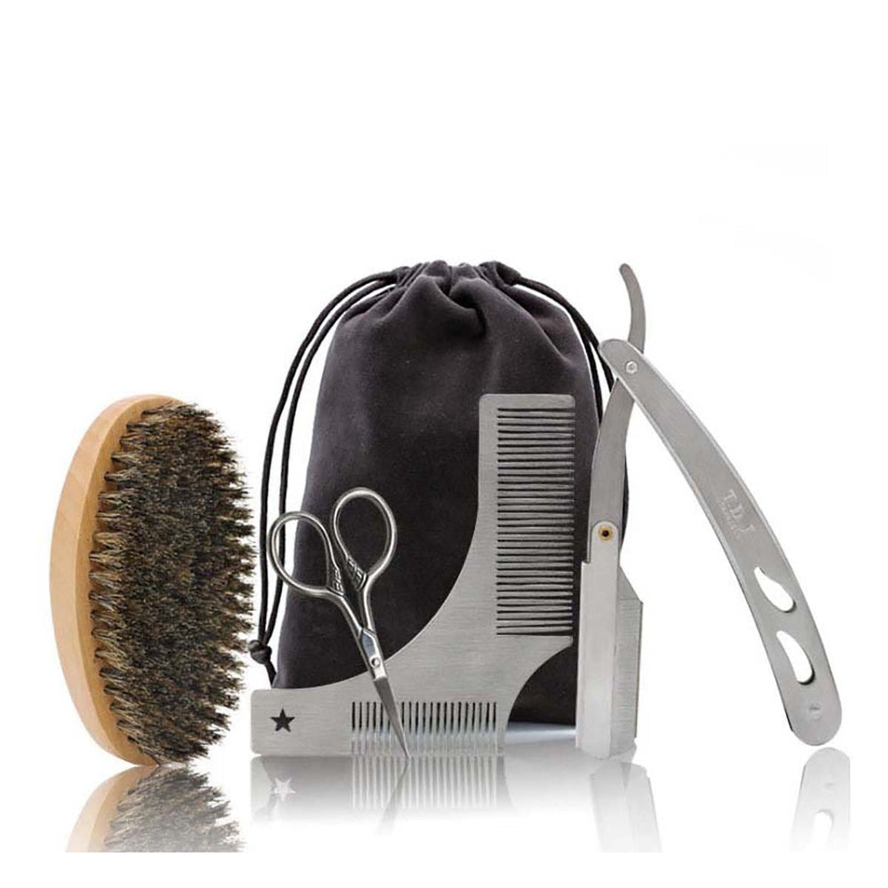Mad Man Beard Care Grooming Kit in alloy and wood with a rectangular silhouette.