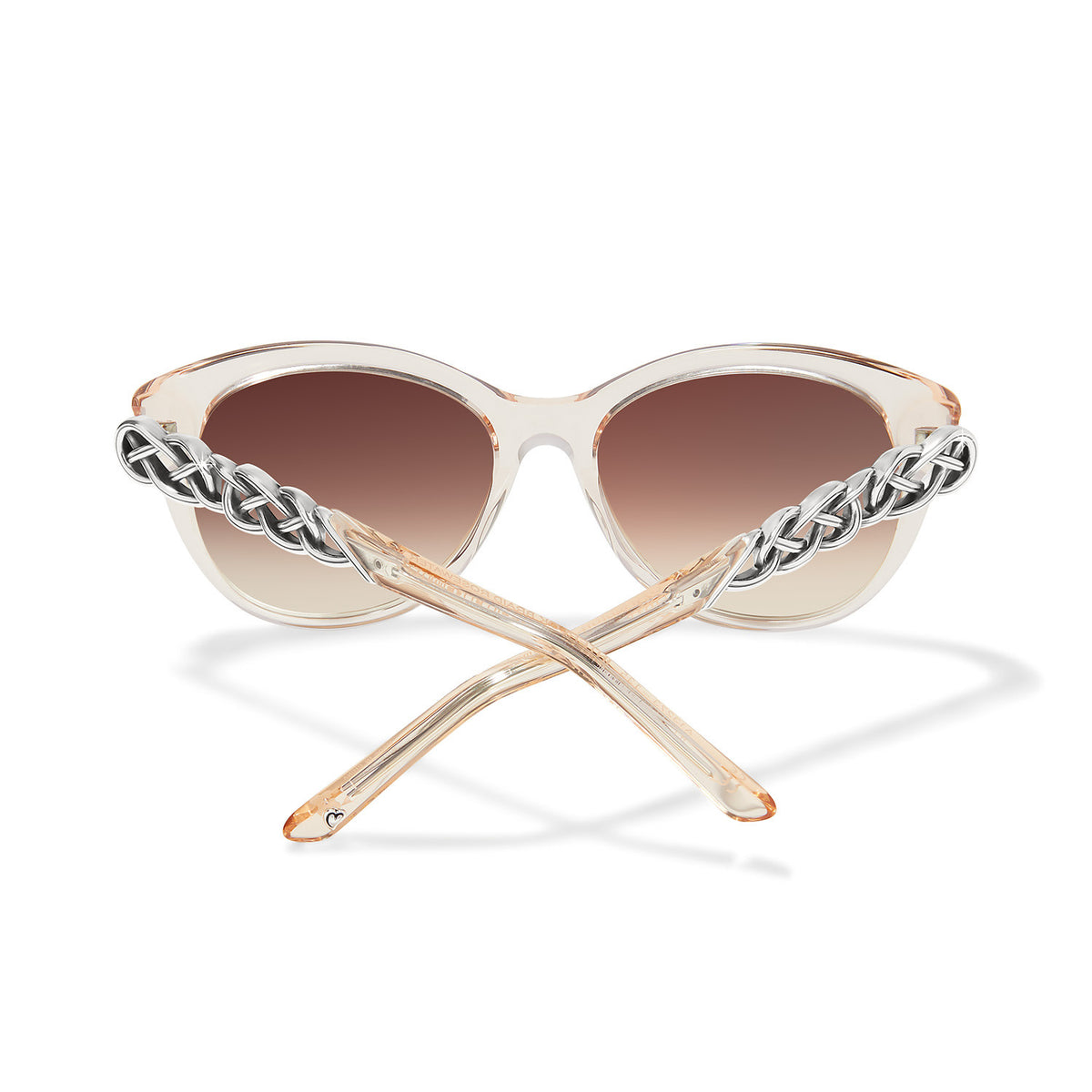 Rosewater cat eye sunglasses with silver plated accents and interlok braid temples