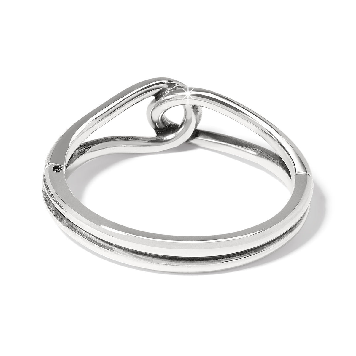 Silver hinged bangle with two interlocking smooth loops