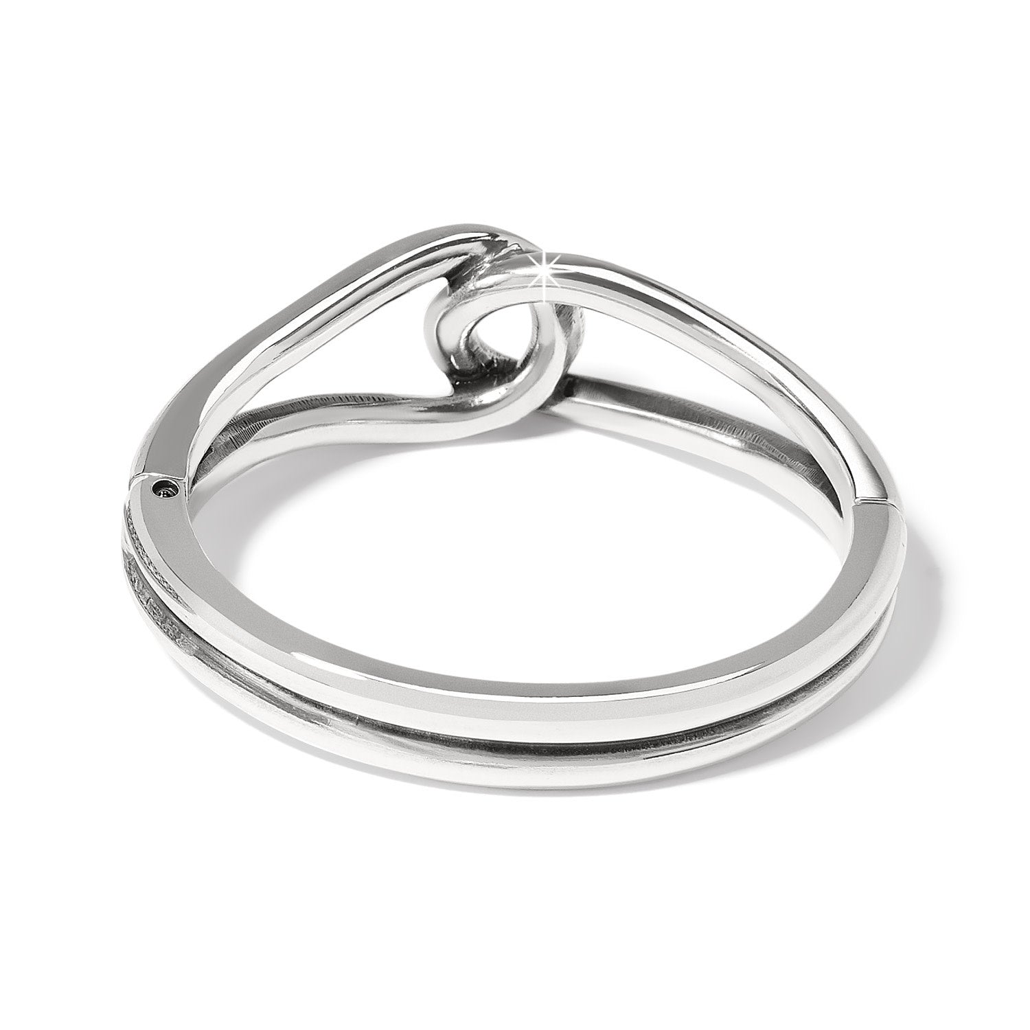 Silver hinged bangle with two interlocking smooth loops