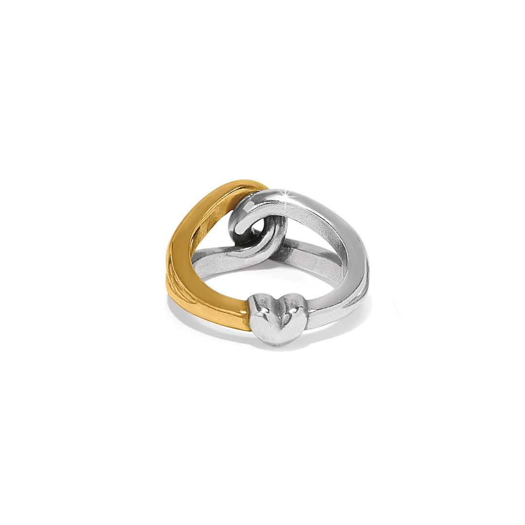 Interlok Curve two-tone silver-gold ring with a curved band.