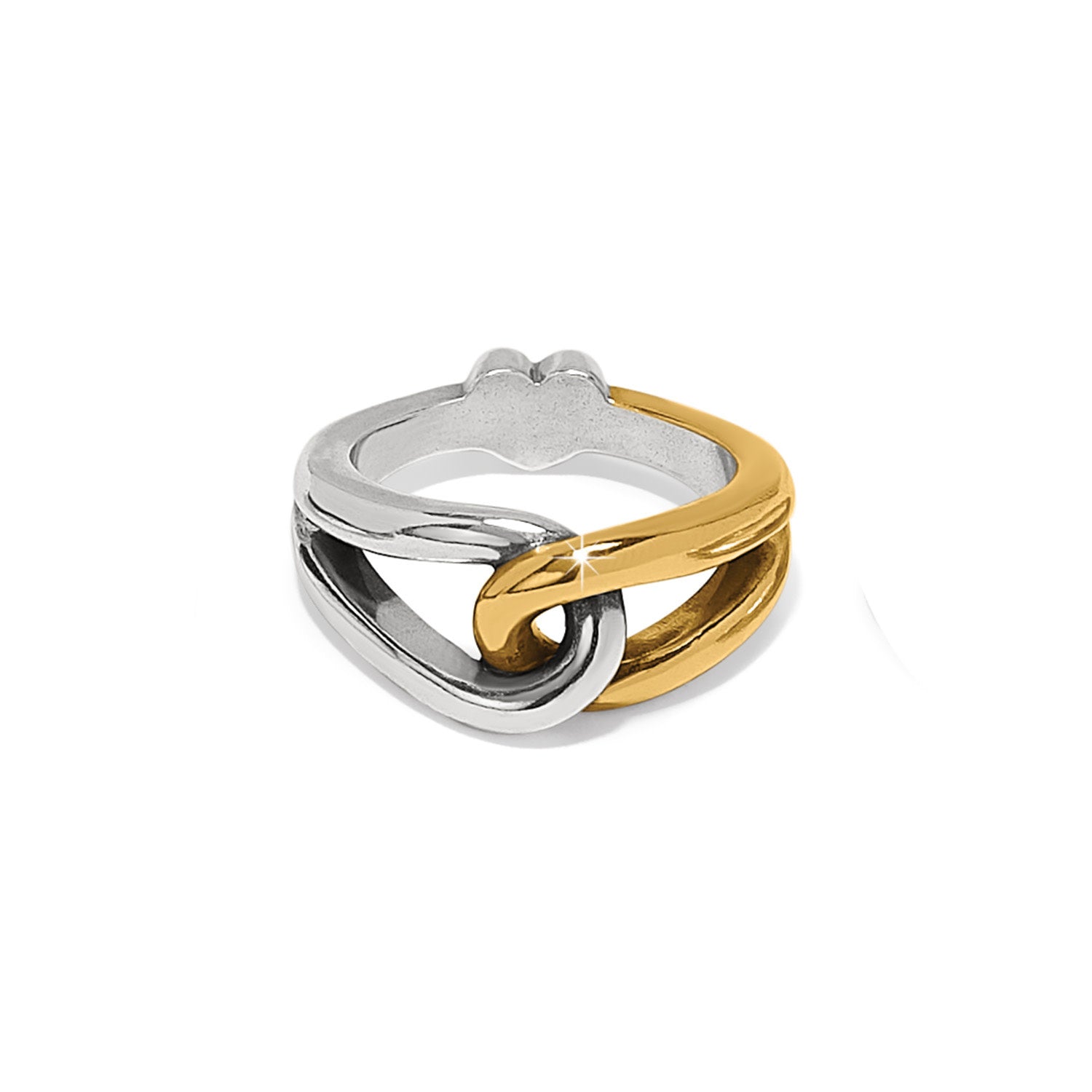 Interlok Curve two-tone ring featuring a silver-gold finish with a curved silhouette and polished metal band.