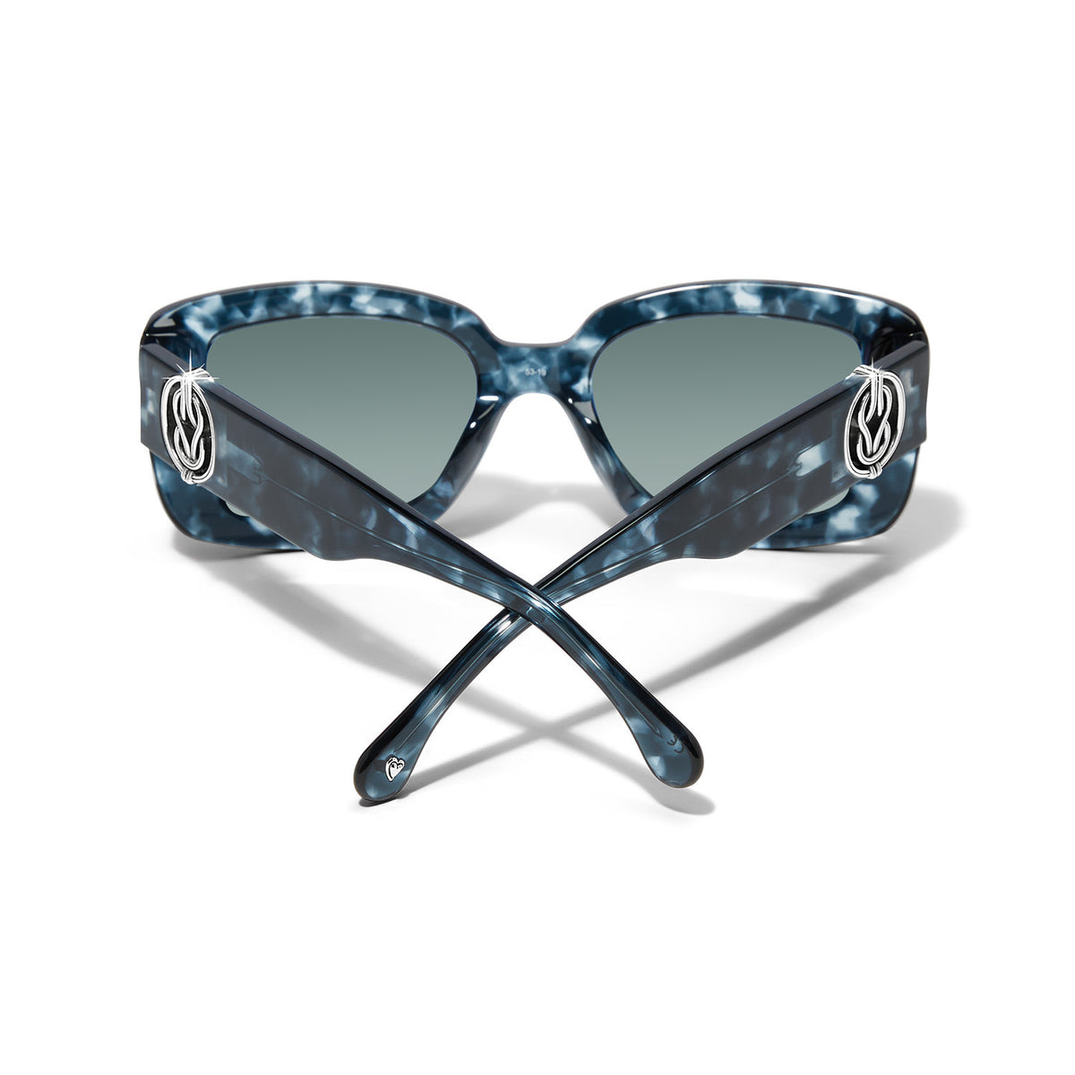 Interlok Harmony blue crush tortoise-shell square sunglasses with wide rectangular frames and silver plated accents.