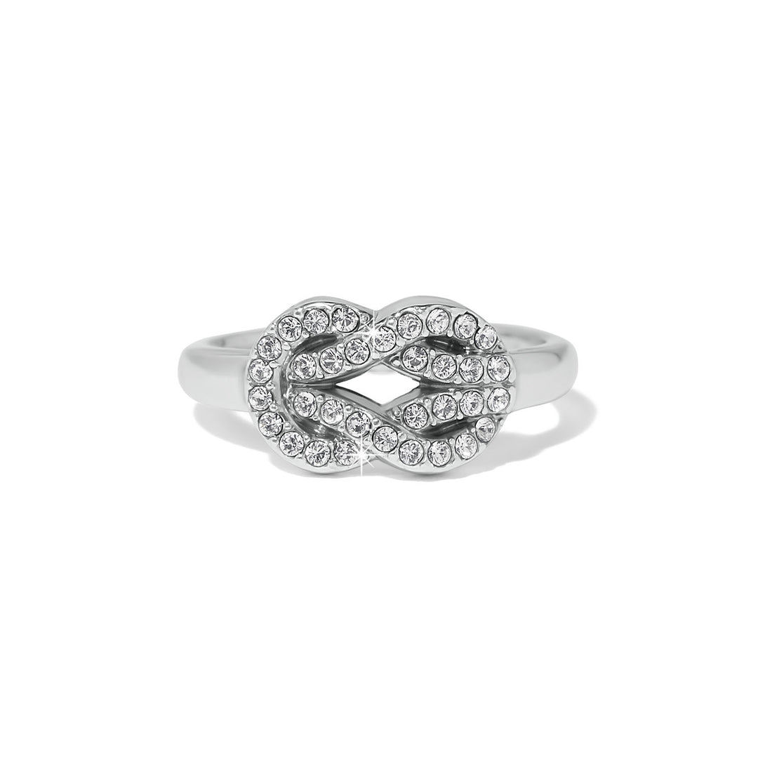 Silver plated ring with fine quality crystals in a wide band.