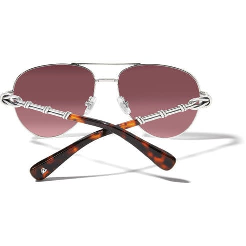 Silver-plated aviator sunglasses with silver-tortoise lenses featuring a Celtic knot temple wrap design.