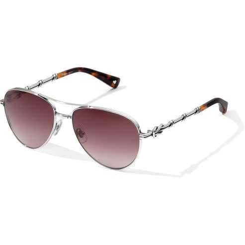 Side view of Interlok Harmony aviator sunglasses in silver tortoise with Celtic knot temple accents and double metal strands.