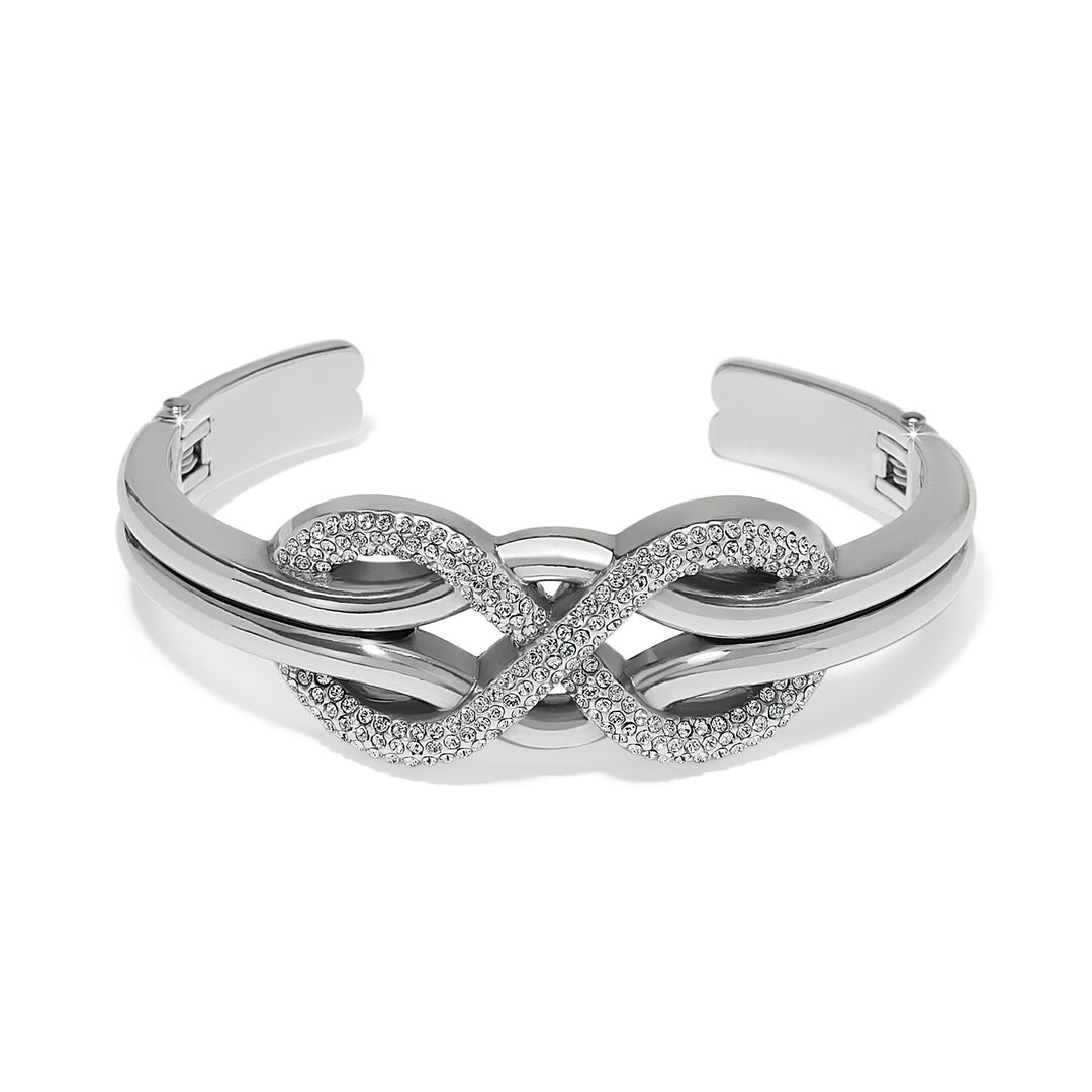 Silver hinged bangle with encrusted crystal infinity symbol