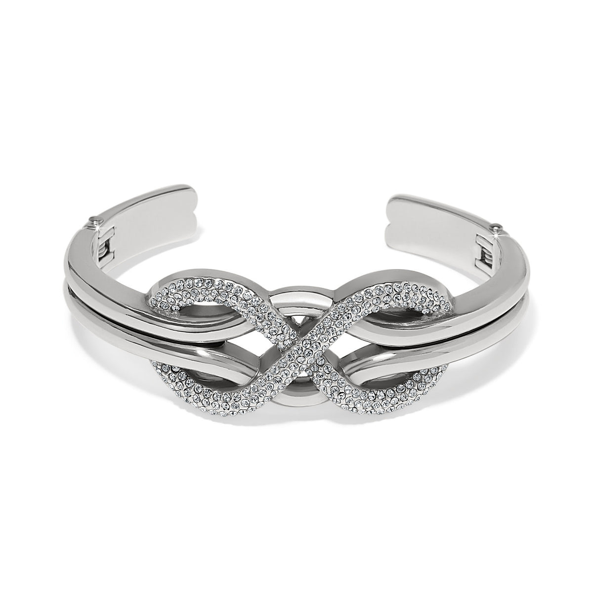 Silver hinged bangle with encrusted crystal infinity symbol