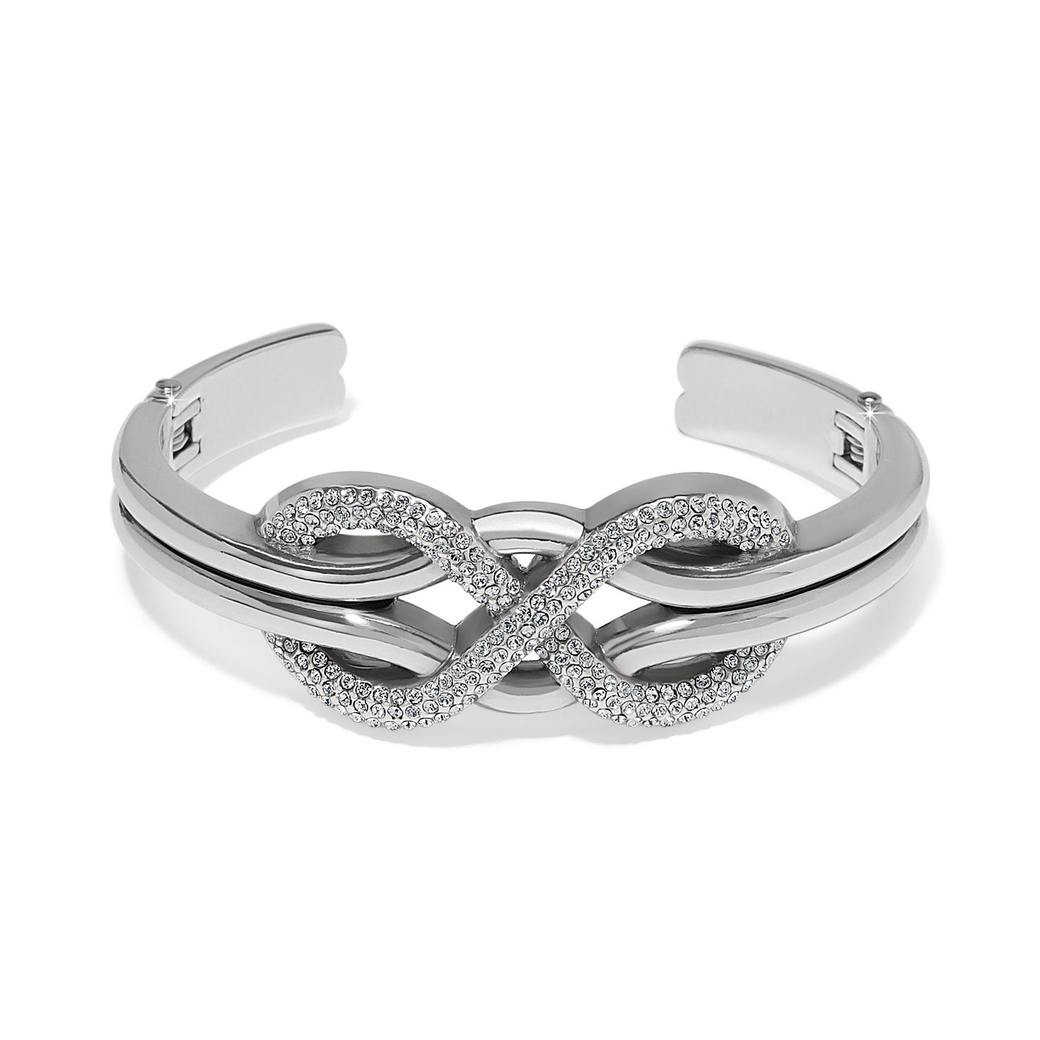 Silver hinged bangle with encrusted crystal infinity symbol
