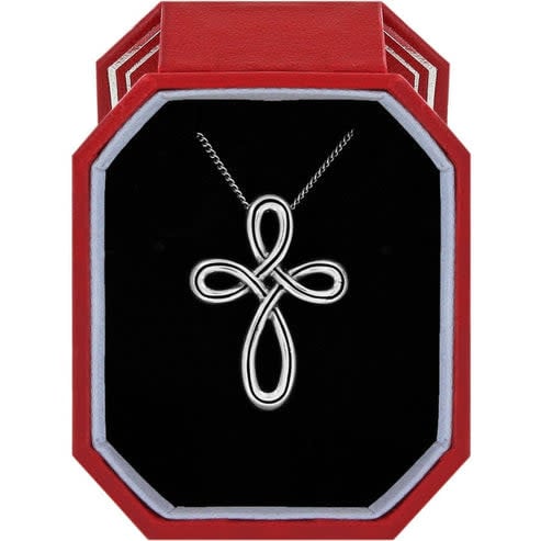 Silver plated Interlok Petite cross necklace on adjustable chain in exclusive Brighton gift box