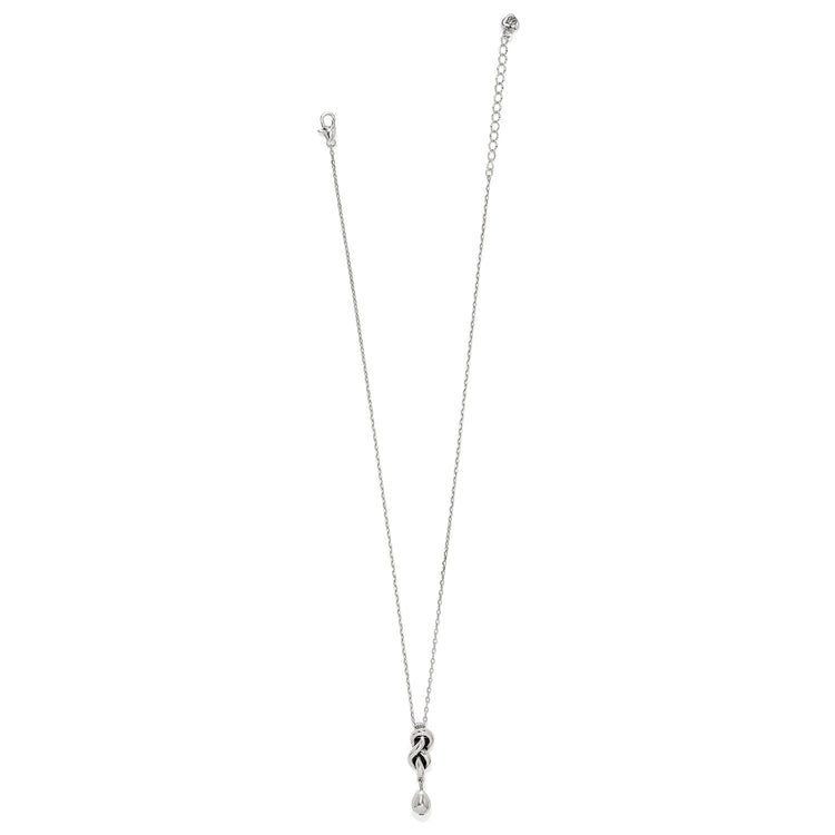 Silver plated Interlok single knot drop necklace with lobster claw closure on an adjustable chain.