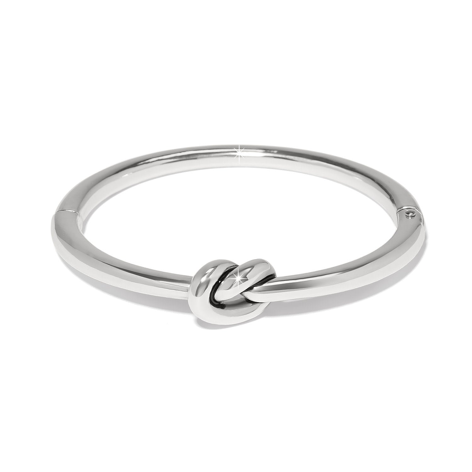 Silver plated hinged bangle with a single knot closure