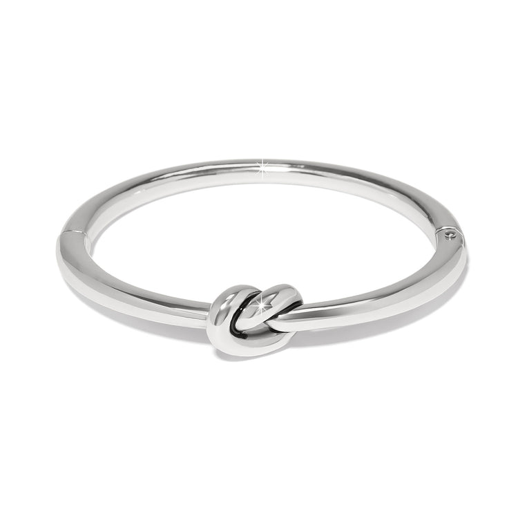 Silver plated hinged bangle with a single knot closure