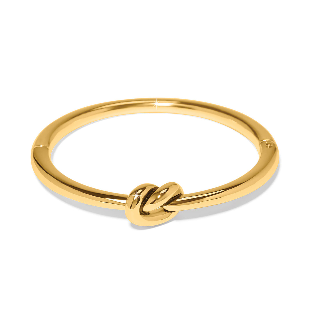 Gold plated hinged bangle with single knot closure