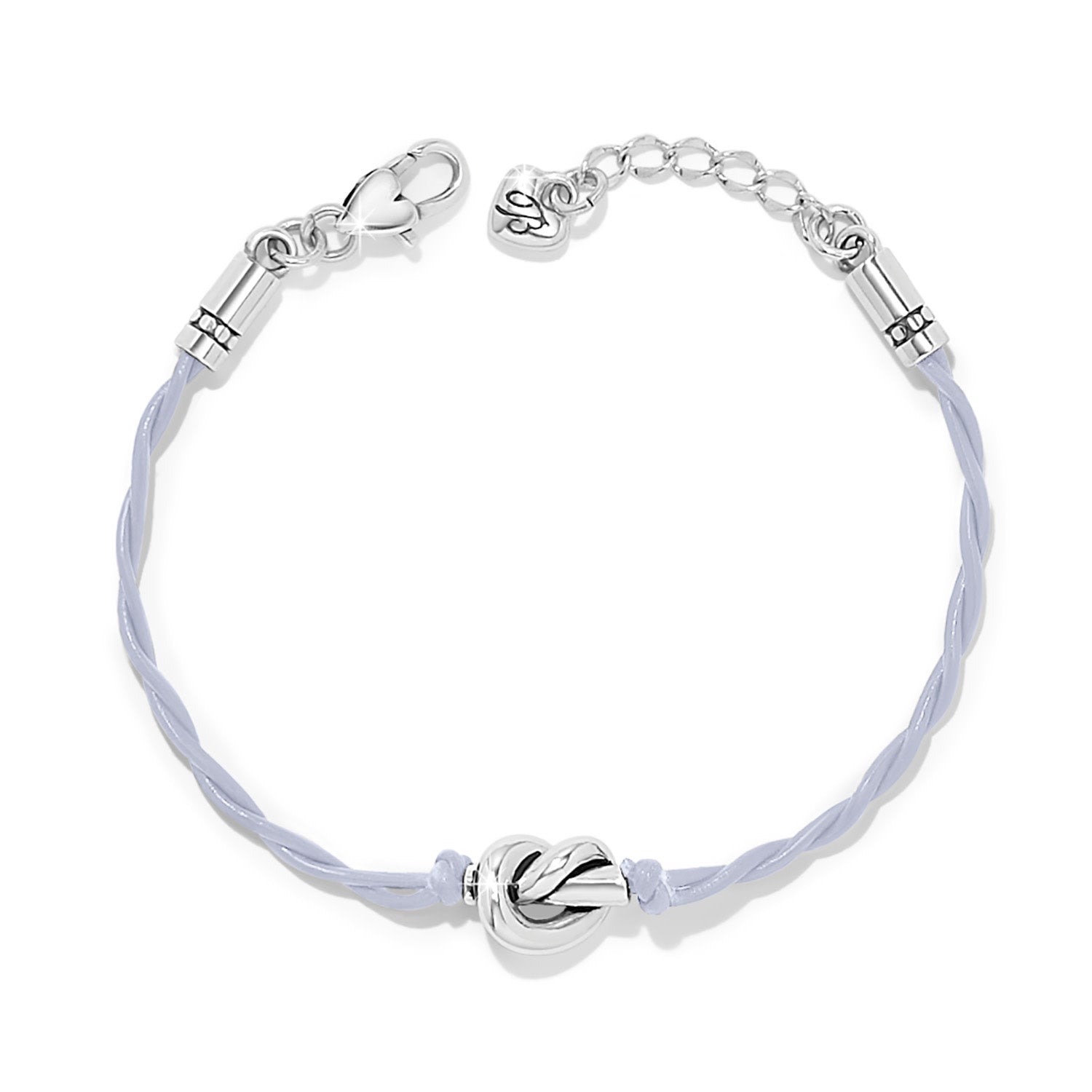 Silver-plated leather cord bracelet with an intricate single knot centerpiece.
