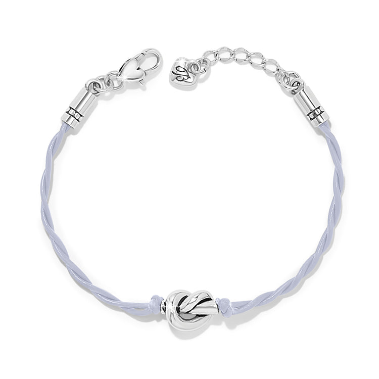 Silver-plated leather cord bracelet with an intricate single knot centerpiece.