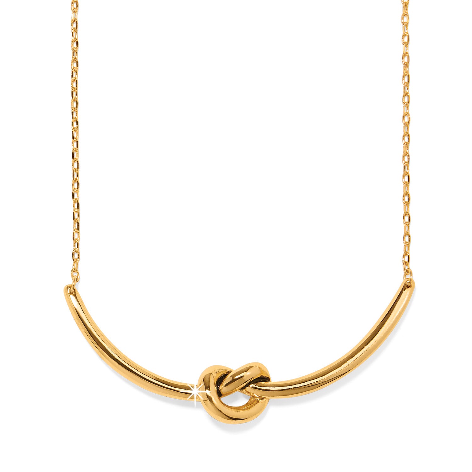 Gold plated Interlok single knot necklace with adjustable chain.