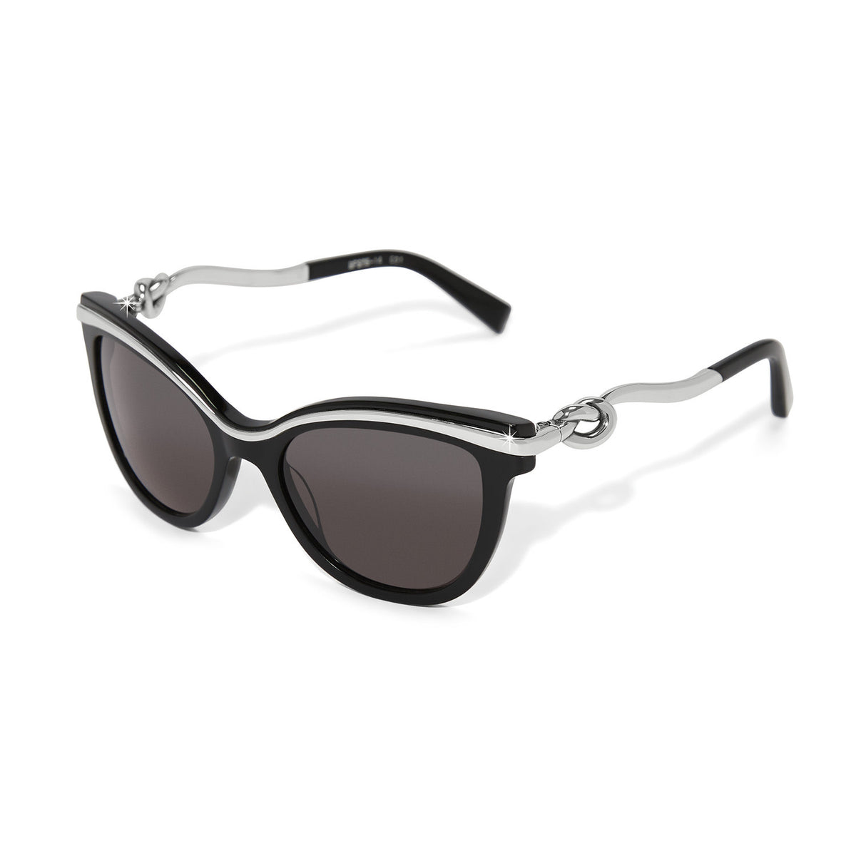 Silver cat eye sunglasses with knotted temples in exclusive Brighton case