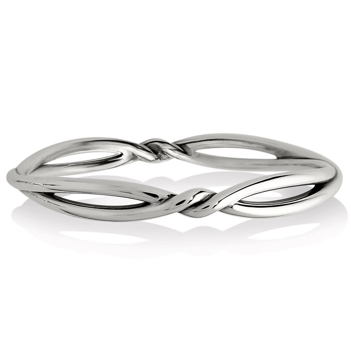 Silver plated Interlok Twist bangle with seamless lines forged in a lost wax process.