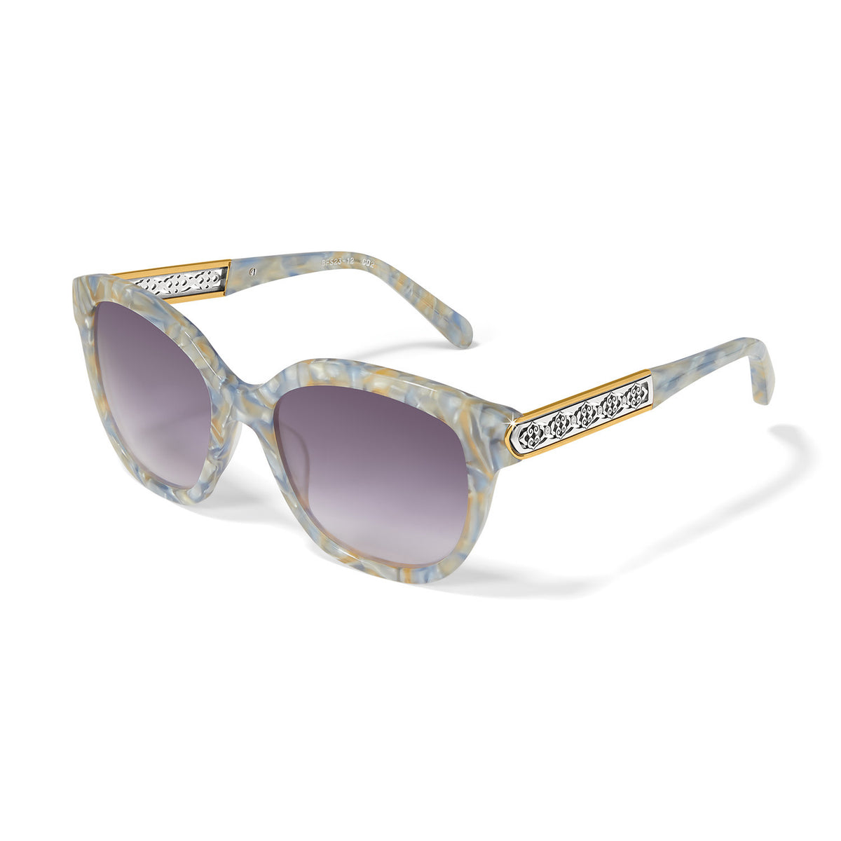 Square blue marbled sunglasses with silver accents offering UV protection