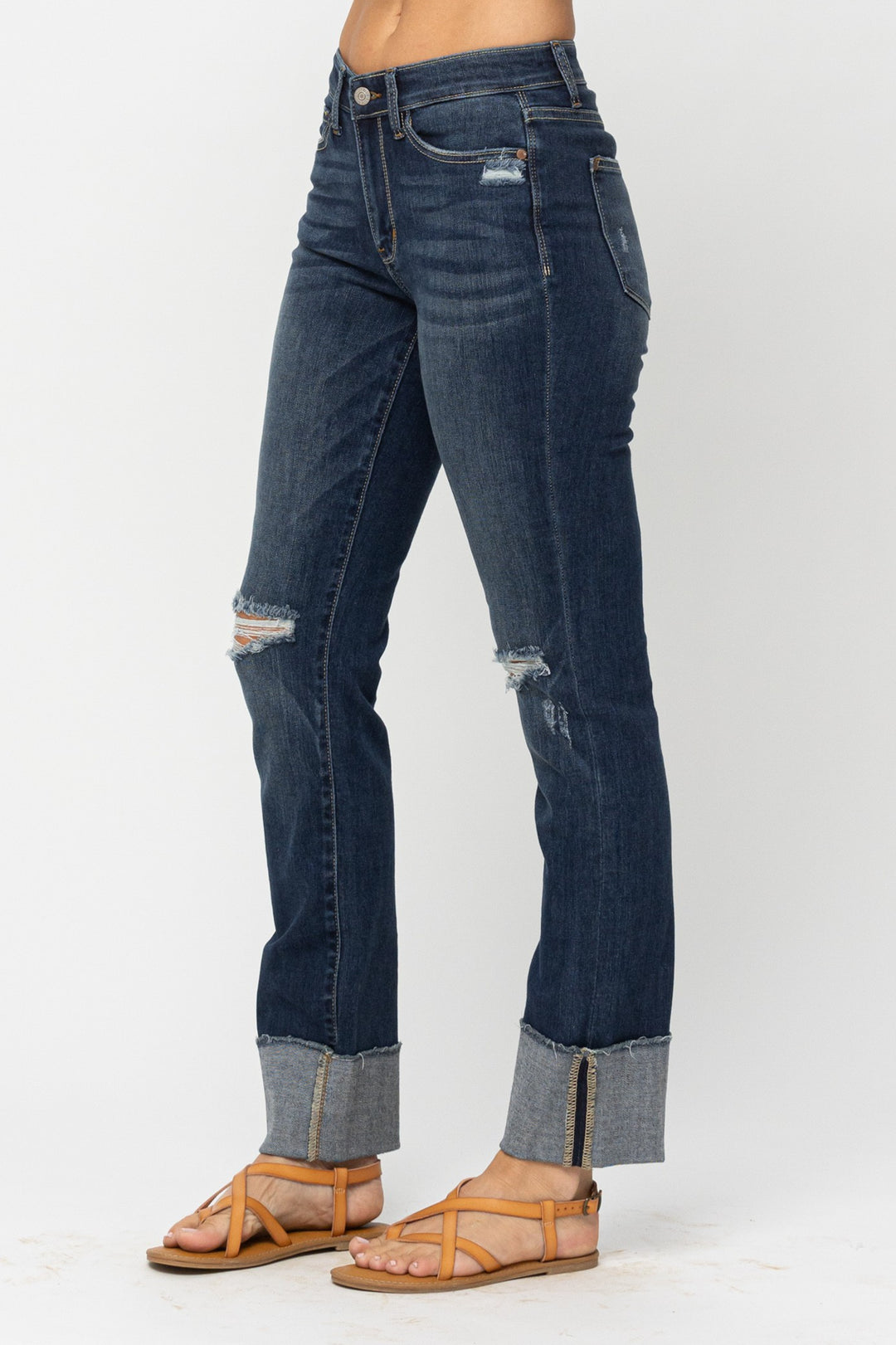 Lisa Mid Rise 4" Cuff Minimal Destroy Straight