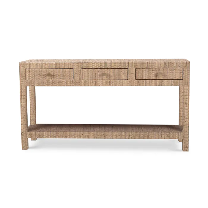 Natural rattan kagu console table with curved legs and slatted top