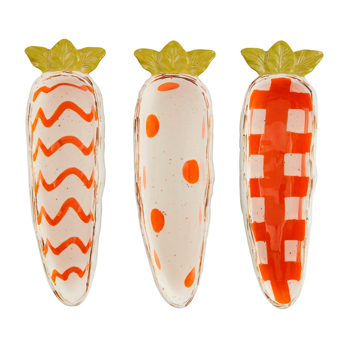 Carrot Candy Dishes: small ceramic dish with orange glazed finish measuring 7 inches by 2 inches.