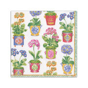 Pack of white triple-ply cocktail napkins with a printed pattern.