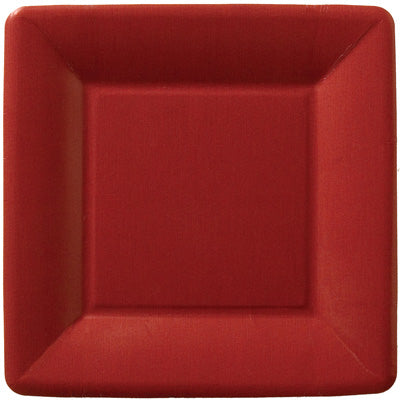 Seven-inch square paper plate with a classic linen texture in natural beige.