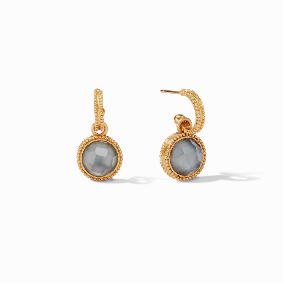 Fleur-de-Lis hoop earring with mother-of-pearl charm in gold-tone finish
