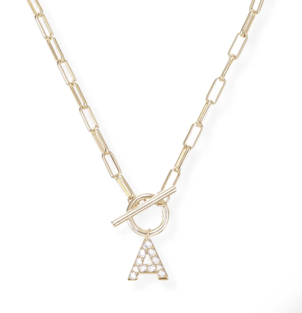 Silver sparkle mini toggle initial necklace with lead-free nickel-free chain