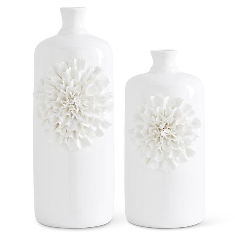 White Ceramic Bottles With White Carnations